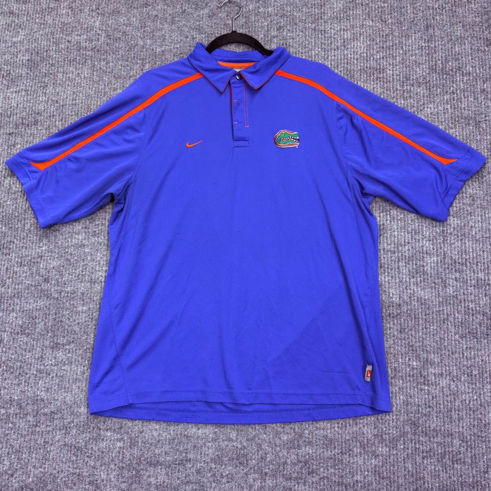 Nike Team Florida Gators Mens Blue Orange FIT DRY Polo Shirt Size L 1305